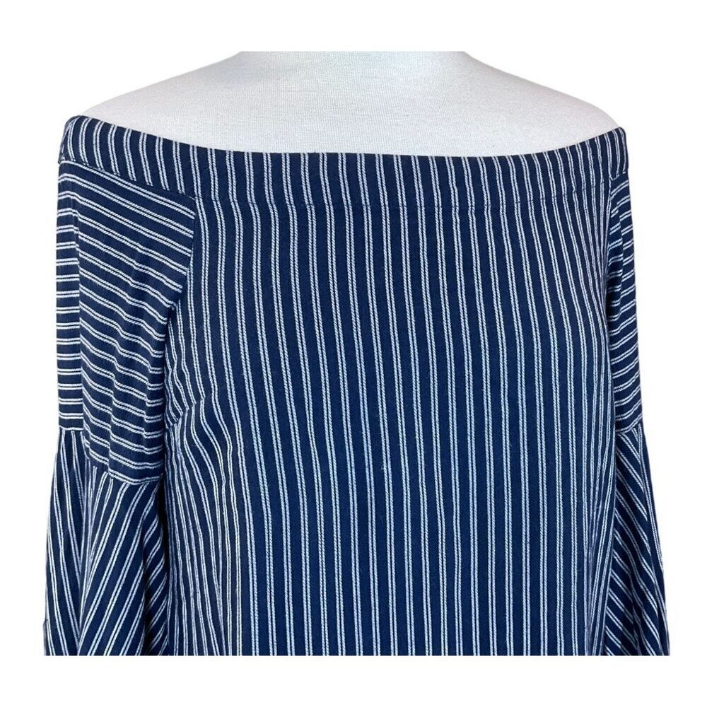 Anthropologie Maeve Clotille Navy & White Striped Off-the-Shoulder LS Top Sz 4 - Picture 3 of 10